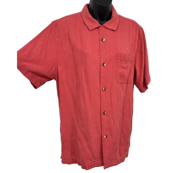 Tommy Bahama Aloha Shirt Hawaiian Medium Silk Short Sleeve Embossed Tropical EUC - Picture 2 of 6